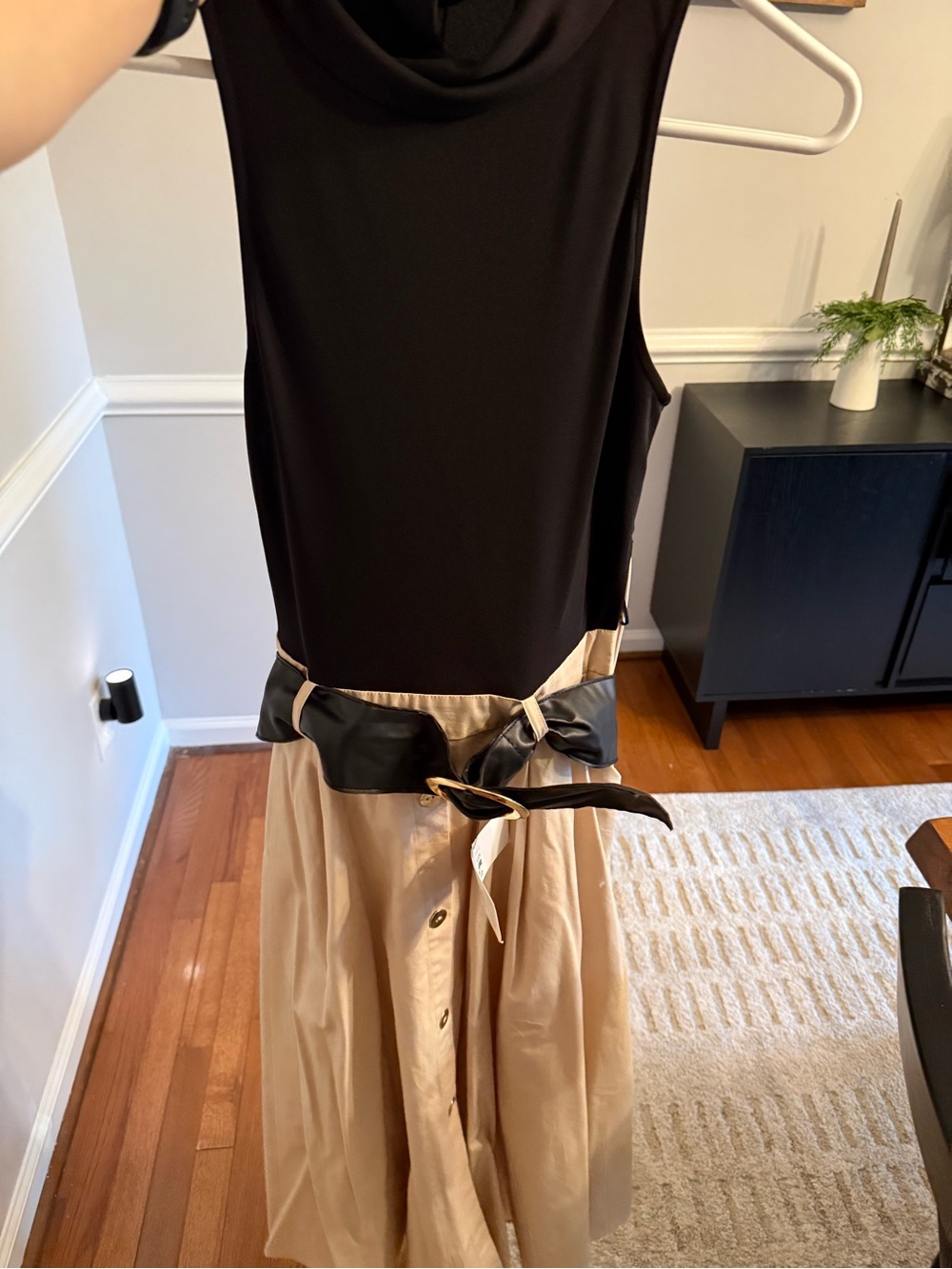 Zara Two-Tone Black and Tan Dress with Belt